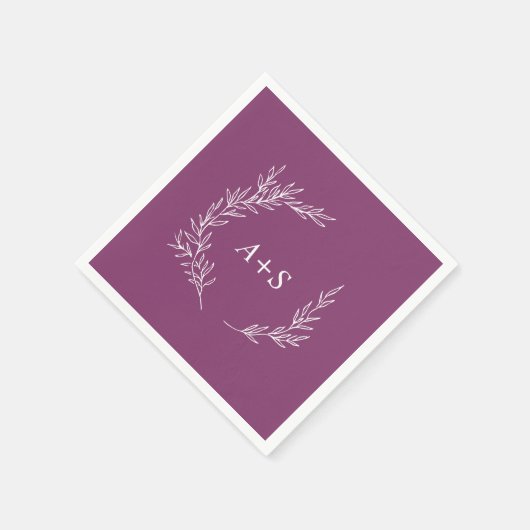 Minimale Leaf Berry Paarse Monogram Bruiloft Serve Servet (Hoek)