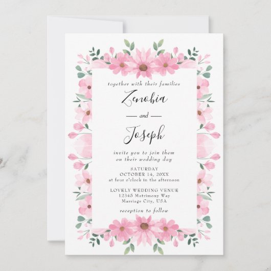 Minimale Leaf Boho Bloemen Bruiloft rechthoek Kaart (Voorkant)