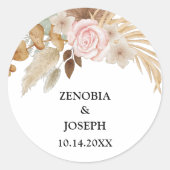 Minimale Leaf Boho Floral Bruiloft Ronde Sticker (Voorkant)