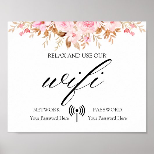 Minimale Leaf Boho Floral Bruiloft Wifi Poster (Voorkant)