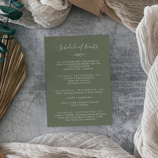 Minimale Leaf Dark Green Weekend Planning of Event Informatiekaartje