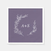 Minimale Leaf Plum Paarse Monogram Bruiloft Servet (Voorkant)