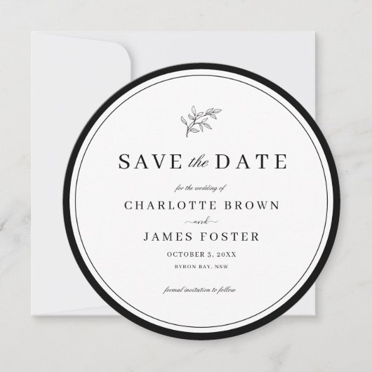 Minimale Leaf Round Save the Date Invitation Feestdagenkaart (Voorkant)