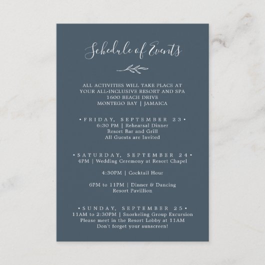 Minimale Leaf Slate Blue Weekend Planning of Event Informatiekaartje (Voorkant)