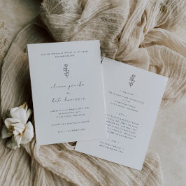 Minimale Leaf Zwart Wit Voor & Achterbruiloft Kaart