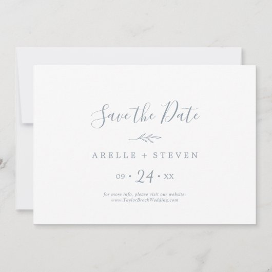 Minimale lebben | Dusty Blue Horizontal Save The Date (Voorkant)