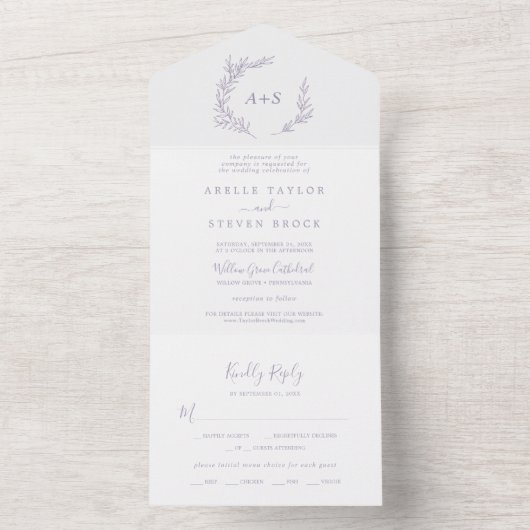 Minimale lebben | Dusty Paarse bruiloft All In One Uitnodiging (Binnen)