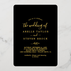 Minimale lebben Gold Foil Black Het huwelijk van Folie Uitnodiging