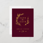 Minimale lebben | Gold Foil Burgundy Save the Date Folie Uitnodiging Briefkaart (Voorkant / Achterkant)