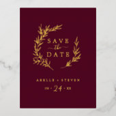 Minimale lebben | Gold Foil Burgundy Save the Date Folie Uitnodiging Briefkaart (Voorkant)