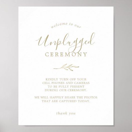 Minimale lebben | Gold Unplugged Ceremony Sign Poster (Voorkant)
