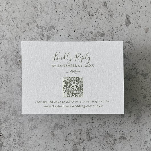 Minimale lebben | Olijfgroene QR-code bruiloft RSV Informatiekaartje