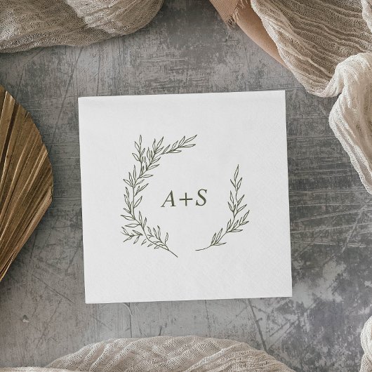 Minimale lebben | Olive Green Monogram Weddenschap Servet