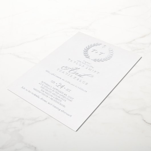 Minimale lebben | Roos Gold Foil Monogram Weddensc Folie Uitnodiging (Gedraaid)