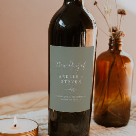 Minimale lebben | Sage Green Wedding Wine Label Wijn Etiket