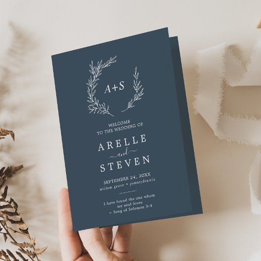 Minimale lebben | Slate Blue Folded Wedding Programma
