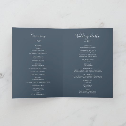 Minimale lebben | Slate Blue Folded Wedding Programma (Binnen)