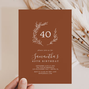 Minimale lebben Terracotta 40th Birthday Invitat Kaart