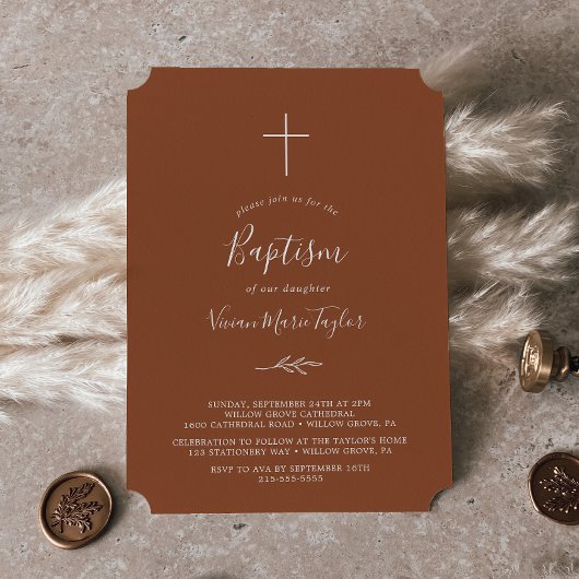 Minimale lebben | Terracotta Baptism Invitation Kaart