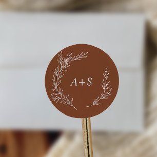 Minimale lebben Terracotta Monogram Envelope Sea Ronde Sticker