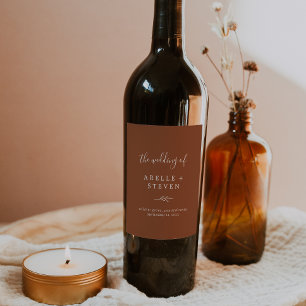 Minimale lebben Terracotta Wedding Wine Label Wijn Etiket