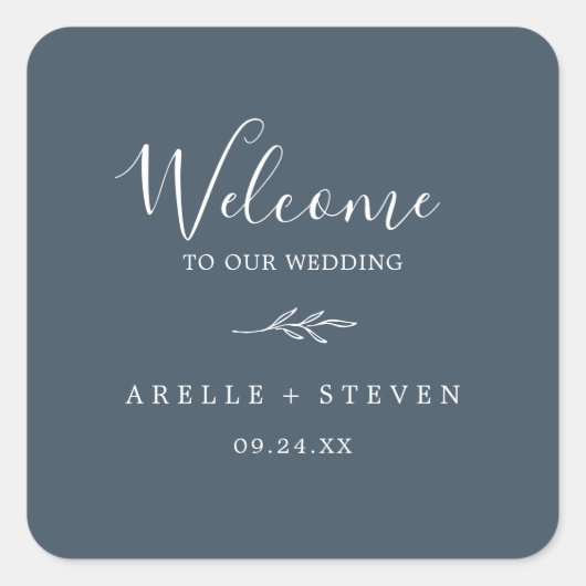 Minimale lebben | Welkom late blauwe bruiloft Vierkante Sticker (Voorkant)