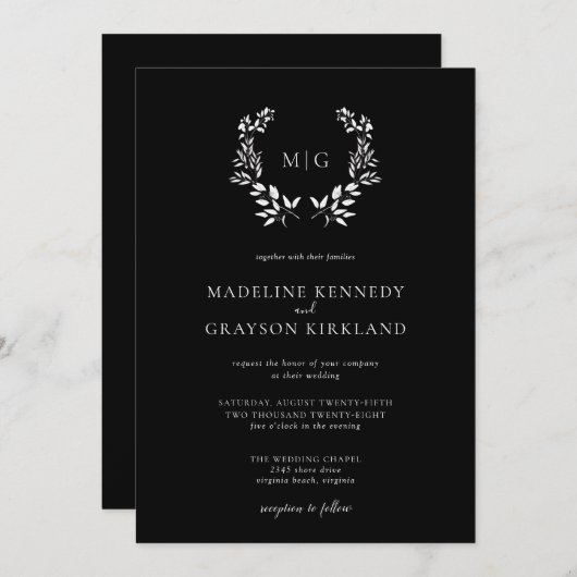 Minimale lebben | Zwart wit monogram bruiloft Kaart (Voorkant / Achterkant)