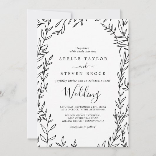 Minimale lebben | Zwarte en witte bruiloft Kaart (Voorkant)