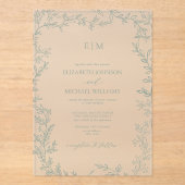 Minimale lederen groenestromen met elegant monogra acryl uitnodigingen (Voorkant)