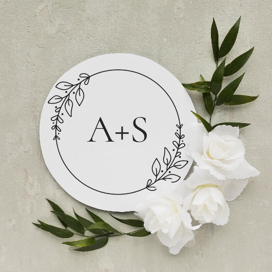 Minimale lederen zwarte witte monogram envelop ronde sticker