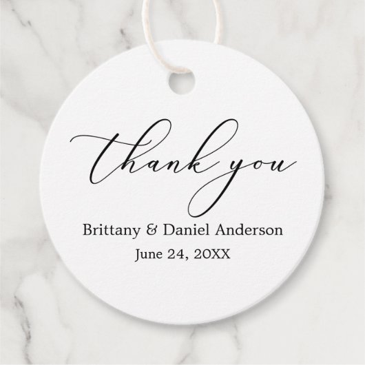 Minimale legankalligrafie bruiloft bedankjes labels (Voorkant)