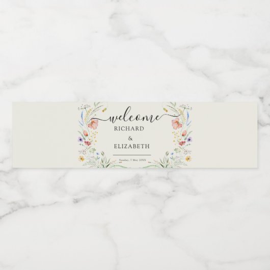 Minimale legante bruiloft van moderne wilde bloeme waterfles etiket (Enkel label)