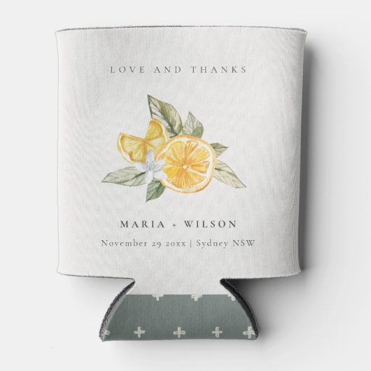 Minimale Lemon Botanical Boho Love Bedankt Wedding Blikjeskoeler (Voorkant)