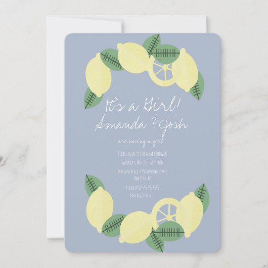 Minimale Lemon Citrus Girls Baby shower Kaart (Voorkant)