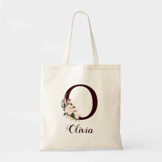 Minimale letter O Blush Floral gepersonaliseerd ge Tote Bag (Voorkant)