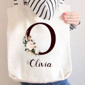 Minimale letter O Blush Floral gepersonaliseerd ge Tote Bag