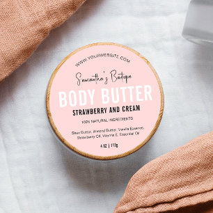 Minimale lichaamsbutter roze cosmetische verpakkin ronde sticker