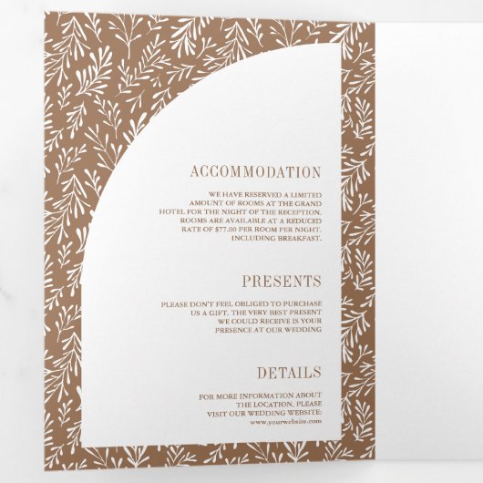 Minimale lijn Art Leaf Arch Beige Bruiloft Drieluik Uitnodiging (Binnenzijde eerst)