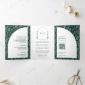 Minimale lijn Art Leaf Arch Smaragd Groen Bruiloft Drieluik Uitnodiging (Binnen)