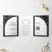 Minimale lijn Art Leaf Arch Zwart-wit bruiloft Drieluik Uitnodiging (Binnen)