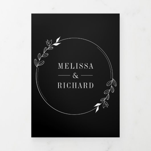 Minimale lijn Art Leaf Arch Zwart-wit bruiloft Drieluik Uitnodiging (Cover)