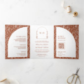 Minimale lijn kunst blad boog terracotta bruiloft drieluik uitnodiging (Binnen)