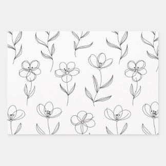 Minimale Lijnkunst Bloemmotief Inpakpapier Vel
