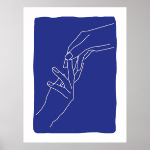 Minimale lijnkunst handen abstract modern blauw po poster