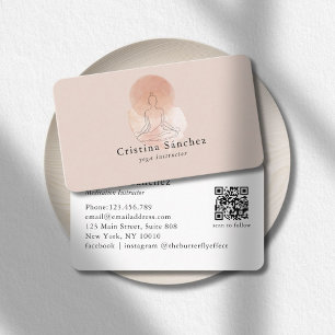 Minimale lijnkunst Vrouw Yoga Meditatie QR-code Visitekaartje