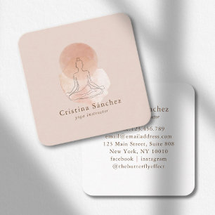Minimale lijnkunst Vrouw Yoga-meditatie Vierkante Visitekaartje