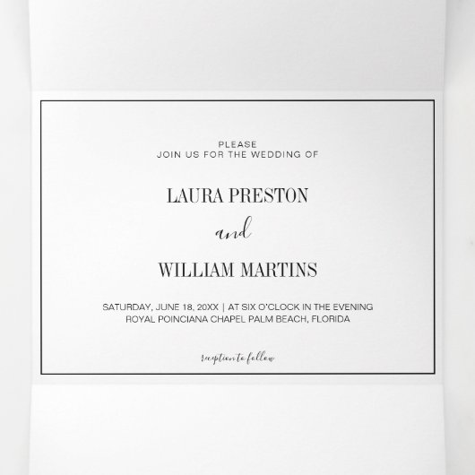 Minimale Lijst bruiloft foto met RSVP en details Drieluik Uitnodiging (Binnenkant midden)