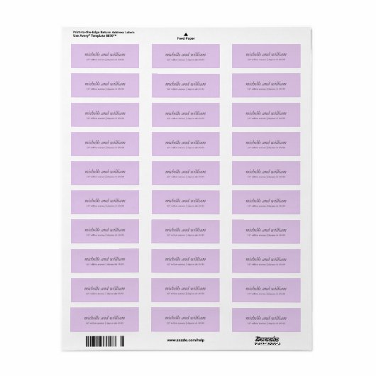 Minimale Lila bruiloft gepersonaliseerd Etiket (Full Sheet)