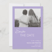 Minimale Lila foto Moderne bruiloft Save The Date (Voorkant)