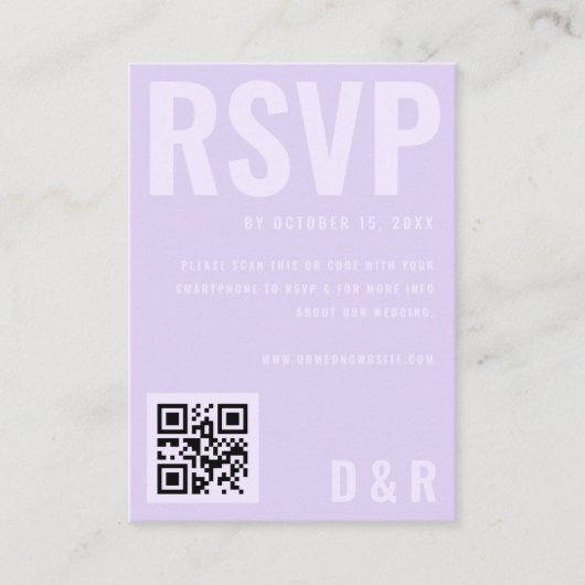 Minimale Lila lavender QR-code bruiloft RSVP Informatiekaartje (Voorkant)